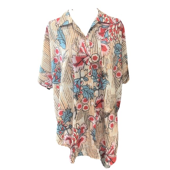 Cupshe Other - Cupshe Womens One Size Colorful Short Sleeve Button Down Swimsuit Coverup Beach